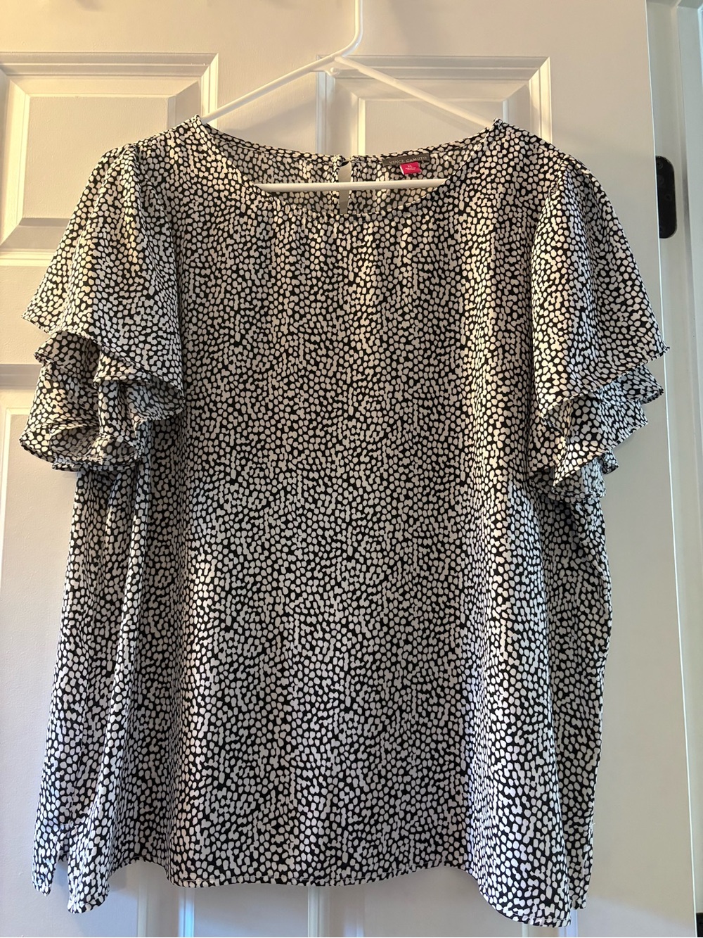 Vince Camuto Black and White Dot Flutter Sleeve Blouse